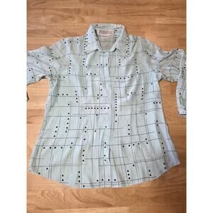 Vintage Starington blue silk double collar geometric print button-down blouse 12